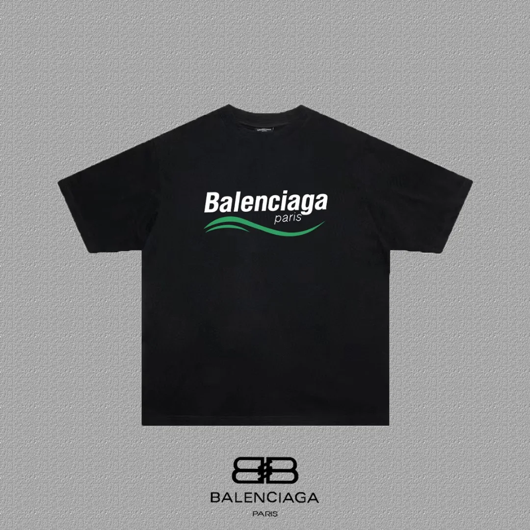 P80✨🔥 BALENCIAGA Paris lettering printed short-sleeved T-shirt, custom-woven and dyed 280g combed cotton heavyweight fabric, zero color difference in thread, perfect details, different from the current version on the market, welcome to compare, Same Style for men and women, must-sell in the picture above Color: White Black Size: 1 2 3 4